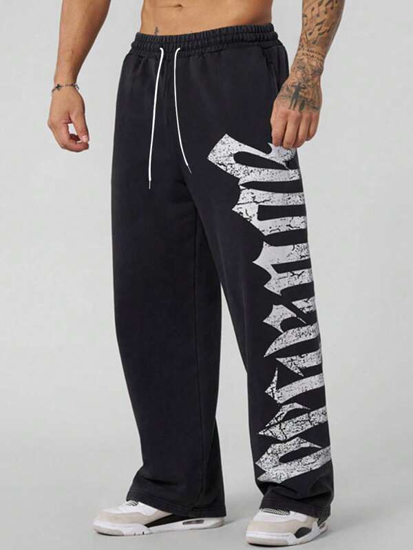 Suéter casual con estampado gráfico de letras con cordón para hombre, adecuado para el gimnasio, salir, regalos para esposo, novio, ropa deportiva y uso casual, cómodo y de moda, para todas las estaciones,