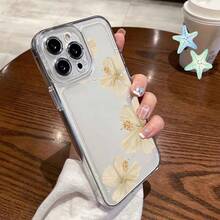 Elegant Beige Hibiscus Flowers Pearls Background Element Design-Clear Phone Case With Air Cushion Corners For IPhone 15 Pro /IPhone [16/15/14/13/12/11 Pro Max]|Shockproof |Ultra Thin |Anti-Scratch-Cute Gift For Girls, BFF - 無色 - 查看 4