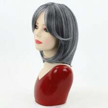 MShort Grey Bob Wig With Curtain Bangs For White Women Chin Length Gray Highlight Wigs Synthetic Natural Look Salt N Pepper Wig6001 - 灰色 - 查看 6