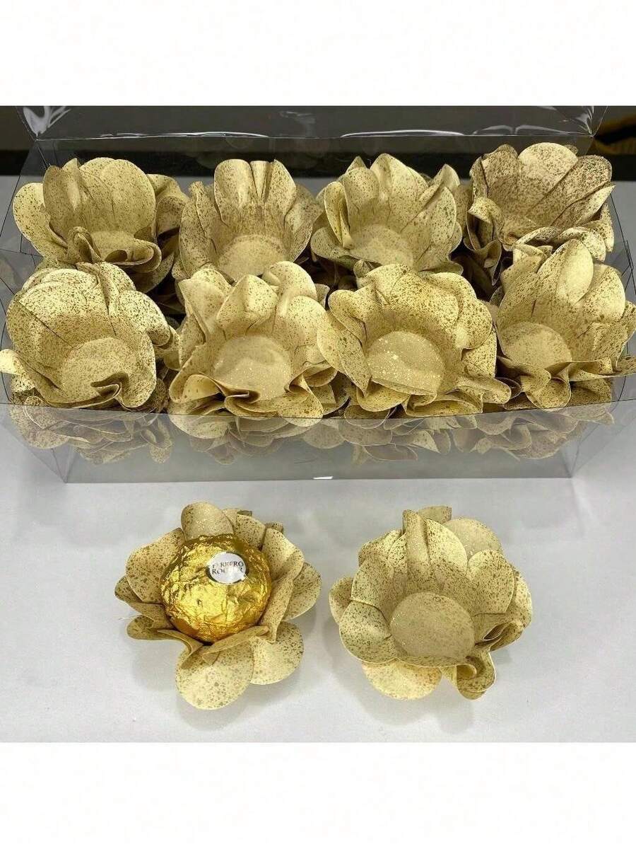 80 Cupcake Wrappers For Fine Sweets Flower Wedding Anniversary Ultrafest Lulli Style Model - New Gold - View 1