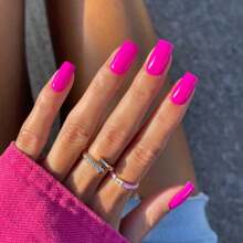 Hot Pink Nails Press Ons Neon Pink Press On Nails Medium Square Glue On Nails Medium Length Short Acrylic Nails Glue On Medium Coffin Nails Fake Nails False Nails For Women Solid Color Gel Nails 24Pcs