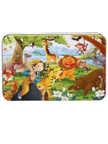 1 PIEZA Rompecabezas de madera infantil con 60 piezas en caja de hierro. Rompecabezas de avión de dibujos animados para la educación temprana de niños de 3 a 6 años. Juguete que ayuda a desarrollar la coordinación mano-ojo, la prensión, la concentración y el pensamiento de los niños. Adecuado para juguetes de rompecabezas de interacción entre padres e hijos. - Multicolor - Ver 13