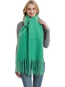 Bufanda cálida de invierno Wander Agio, pashmina larga, chales y envolturas grandes para mujeres, bufandas de manta grandes sólidas - Fruta Verde 9 - Ver 2