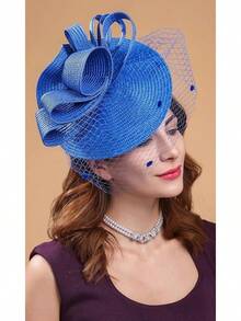 Derby Fascinators Women High Tea Party Hat Wedding Cocktail Flower Headware With Mesh And Feathers - Z-blue - View 3