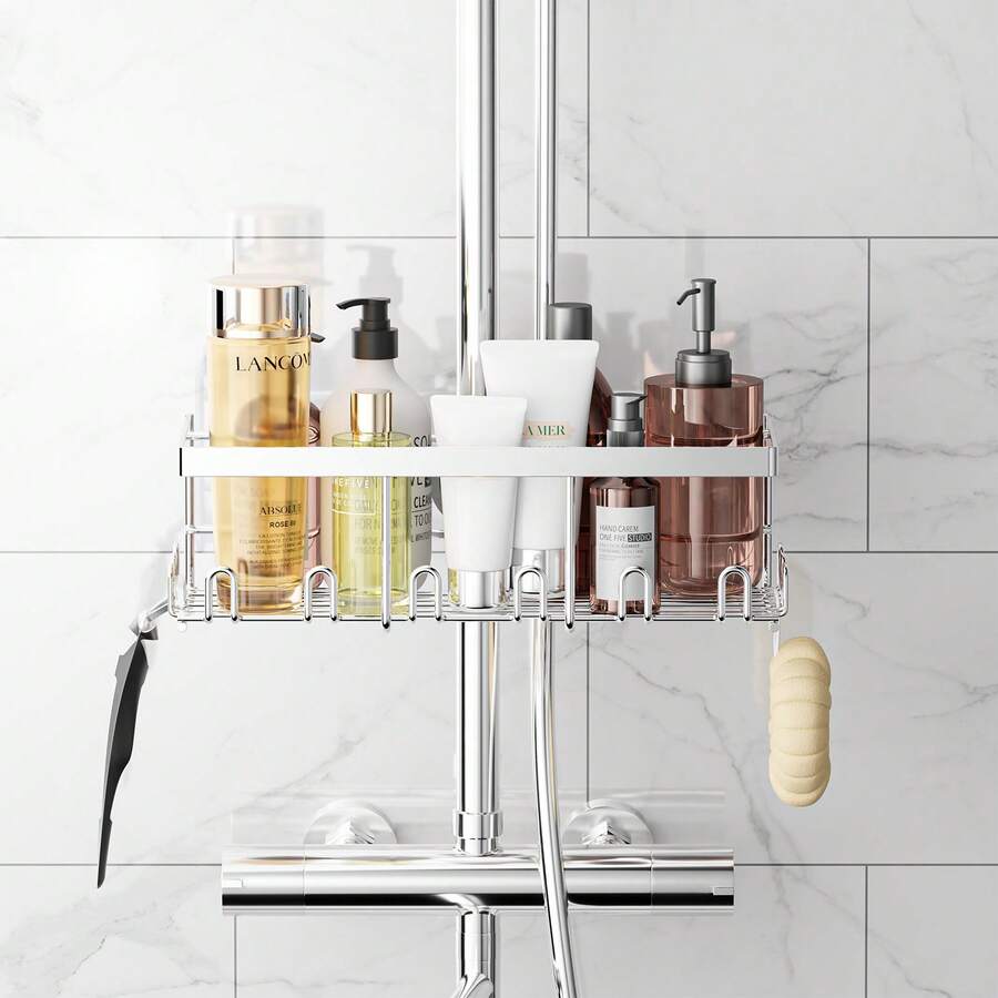 Shower Shelf Without Drilling, Stainless Steel Shower Shelf For 18 Mm-25 Mm Shower Rod, Shampoo Holder For Shower Bathroom Organizer (Silver) - Bạc - Xem 1