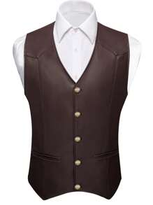 PU Leather Button Vest Men Waistcoat Wedding Fashion Casual Jacket , Fall Winter