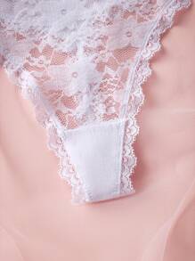 3 Packs Women Sexy Lace Patchwork Thong Panties, Comfortable Soft And Skin-Friendly Underwear