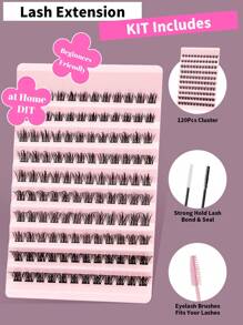 120 Peças Conjunto Super Capacidade de Extensão de Cílios Postiços Volumoso Enrolamento C com Adesivo de Extensão de Cílios, Pinça para Cílios, Escova para Cílios, Conjunto de Cílios Postiços Macios e Confortáveis para Maquiagem Perfeita dos Olhos, Kit de Cachos de Cílios, Cílios, Cílios Postiços