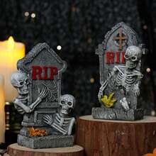 万圣节骷髅墓碑装饰 哥特式装饰雕像万圣节村庄场景装饰配件万圣节鬼屋家居装饰怪异墓地雕像