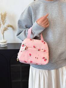 3 Pcs Fashionable Preppy Strawberry Print Backpack Set,Backpack&Lunch Bag&Pencil Case,With Laptop Compartment Bookbag,Adjustable Strap Bookbag Set,Multi Pockets High-Capacity School Bag Set Multifunctional Daypack Set Idea For Girls/Teens/College Students/Graduate/Graduate For Daily Use/Vacation/Travel/Back To School