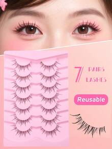7 对可重复使用的柔软假睫毛，轻巧舒适，适合化妆初学者和专家轻松使用，自然增强和塑造眼睛，适合各种场合，是送给女性的绝佳礼物
