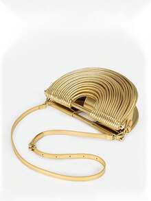 European & American Style Banquet Clutch, Ladies' Handheld Bag, Half-Circle Metallic Retro Ruffle Shell Shape Elegant Luxury Party Wedding Bride Handbag - Gold - View 4