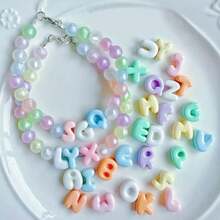 1 pieza Pulsera de resina con letra personalizable y colorida, pulsera de letra de nombre DIY, regalo para mamá/novia - Multicolor - Ver 5