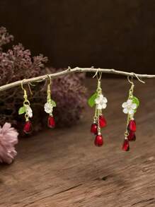 1 Pair New Jewelry Flower & Tassel Design Earrings, Long & Short Style, Sweet & Fashionable, Suitable For Parties, Dates, Gifts