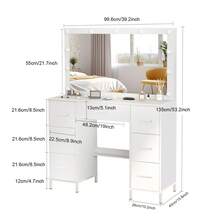 White Dressing Table With Led Lighting Mirror, Drawers & Large LED Mirror, 11 LED Bulbs Adjustable Brightness, Vanity Makeup Desk With LED Mirror Bedroom, Modern Design Bedroom Furniture