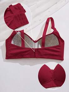 Sujetador sin costuras para mujer, sujetador de encaje floral de copa completa ajustable, ropa interior de mujer con tirantes con bordado de flores, sin almohadilla de pecho extraíble, cómodo y suave con tirantes anchos para dar forma y soporte, lencería moldeadora para comodidad y estilo - Rojo - Ver 4