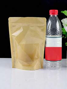 50个棕色牛皮纸袋正面透明拉链可重复使用密封袋自封袋适用于坚果、咖啡、茶、糖果、食品储存包装、厨房配件、厨房必需品、食品储存组织、厨房储存 - 棕色 - 查看 14