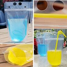 100 Pcs Drink Pouches For Adults, Hand-Held Reusable Clear Juice Pouches With Straws Funnel Smoothie Heavy Duty Drink Bags For - Multicolor - View 4