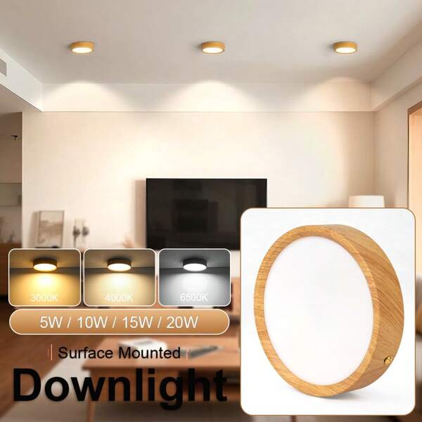 CANMEIJIA Holzmaserung LED-Einbauleuchte 5W 10W 15W 25W dimmbar, modern minimalistisch, 3-Farb-Einstellung, Spannung 185-265V, geeignet für Zuhause Decke/Wohnzimmer/Flur/Raum/Eingang/Küche/Schlafzimmer/Wand/Ausstellungshalle/Esszimmer/Laden/Bar/Balkon/Bekleidungsgeschäft/Eingang