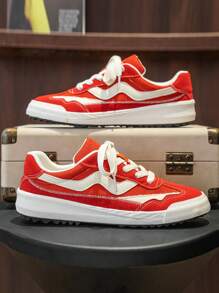 Men's Casual Canvas Sneakers, Retro Vintage Style With Color Blocking, Low-Top Lace-Up Fashion Leisure Shoes For Spring Summer, Suitable For Daily Wear