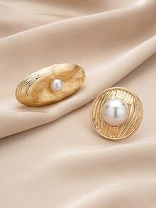 2 件套优雅仿珍珠戒指，艺术纹理设计，适合特殊场合，大胆时尚女士珠宝