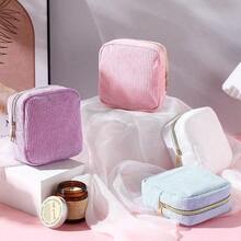 4 Pcs Sanitary Napkin Storage Bag Corduroy Period Bag For School Teen Mini Makeup Preppy Cosmetic Wallet Set For Women Portable First Period Pouch With Zipper  Pad Pouch - MacaronColor - View 3