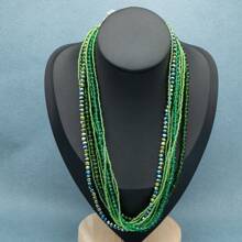 Esbbela 2pcs Luxurious Multi-Layer Acrylic Crystal Necklace And Bracelet Set For Women, Reversible, Black, Red, Champagne, Green, Dark Brown, Blue, Purple, Suitable For Daily Wear, Parties, Engagement, Wedding, Holidays, Birthday Gifts