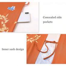 Women's Long Satin Silky Kimono Robe - Japanese Bathrobe Nightgown Loungewear Blouse - Orange - View 6