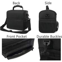 FlowFly Insulated Lunch Bag Adult Lunch Box Large Tote Double Layer Cooler Men, Women, With Adjustable Strap,Front Pocket And Mesh Side Pockets,Black