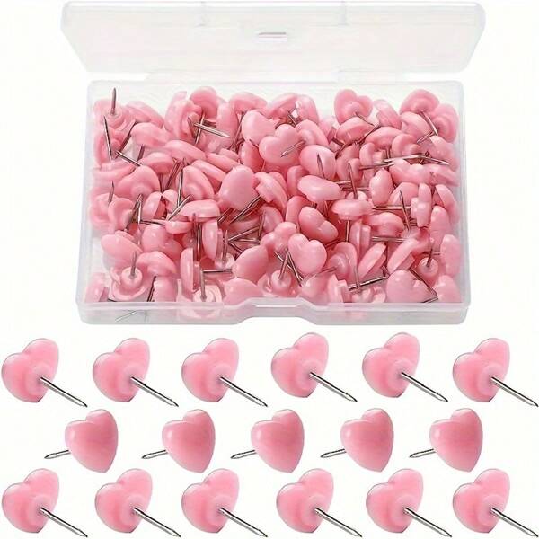 100 Stücke/Packung Herzförmige Reißnägel, Kunststoffkopf und Stahltip, weiche Wand-Befestigungsreißnägel, für Büro, Bildaufhängung & Dekoration, Schulmaterial, Schulanfang