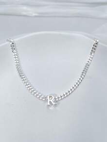 PLAIN LETTER NECKLACE WITH NAME INITIAL PLATED IN 925 SILVER. - Plateado - Ver 9