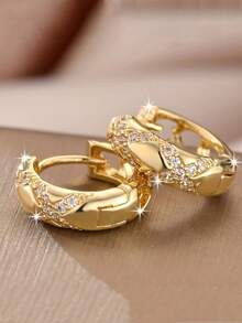 1 对优雅的 18K 镀金铜环耳环，镶嵌合成锆石，波西米亚复古风格，适合女性派对珠宝、节日礼物、圣诞节、四季佩戴