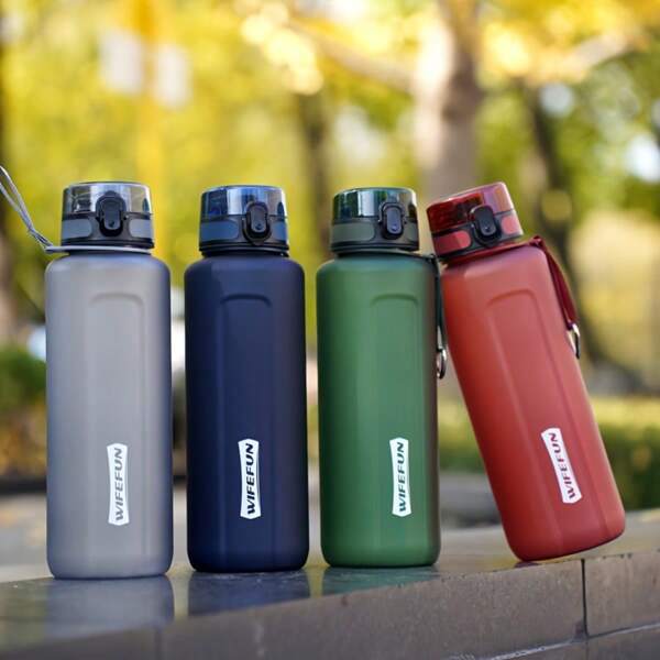 1 pieza Taza con acabado mate minimalista de 1000ML o 1600ML, Botella de agua deportiva casual para exteriores, Botella de agua de plástico a prueba de fugas, Adecuada para ciclismo, running, fitness, viajes, camping, diseño portátil con correa y pajita, excelente para cumpleaños, regalos para vacaciones
