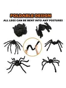 1pc Realistic Giant Spider Decoration, Halloween Party Horror Prop, Autumn Decor, Home Decor, Halloween Decoration, Room Decoration - Black - View 4