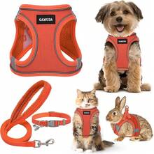 GAMUDA Small Pet Harness Collar And Leash Set, Step In No Chock No Pull Linen Fabric Soft Mesh Dog Vest Harnesses Reflective For Dogs Puppy Cats Kitten Rabbit (Orange, XXS) - Orange - View 2