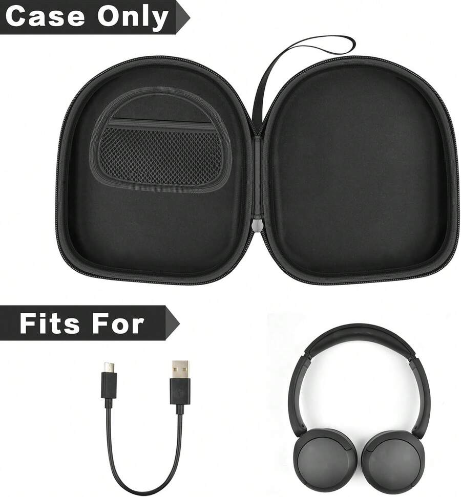 Headphone Case Compatible With Sony WH-CH520 Wireless Headphones Bluetooth On-Ear Headset With Microphone, Over Ear Noise Cancelling Earphone Bag For USB Cable For Work- Black (Box Only) - 黑色 - 查看 1