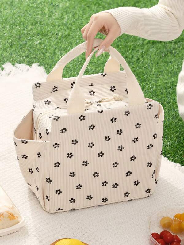 1pc Corduroy Floral Insulated Lunch Bag, Portable Thermal Lunch Box, Suitable For Students, Office Workers, Business Trips, Picnics, Large Capacity Insulated Lunch Bag, Professional Insulated Lunch Bag, Recommended Cross-Border Goods, Ideal Gift For Various Festivals, Suitable For All Groups Lunch Bag For Women Lunch Box For School For Traveling Waterproof Bag Lunchbox