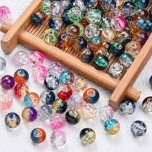 8mm Round Glass Cracked Glitter Beads - Assorted Colorful Loose Spacer Beads, Suitable For Handmade Jewelry, DIY Bracelet, Necklace, Watch Parts, Jewelry Stringing, Charm Bracelet Components, Cracked Texture Beads, Decorative Jewelry Accessories