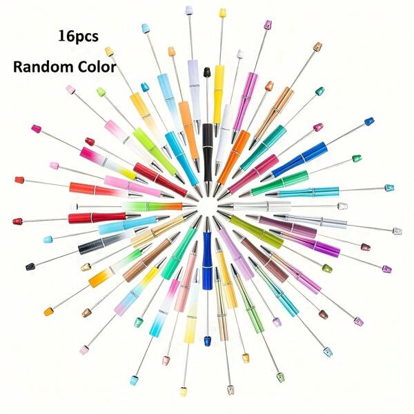 16pcs/Set Random Color Beaded Ballpoint Pens - Multiple Color Options, Black Ink - Suitable For Office And School Supplies, School Supplies,Back To School