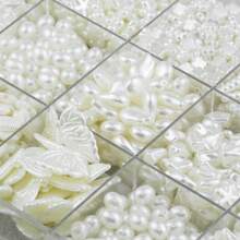 10/30/50/100pcs White Acrylic Beads With Butterfly, Heart, Clover, Water Drop Shapes, Perforated Spacer Beads For DIY Jewelry, Accessories, Hair Decoration, Earrings, Garments, Phone Chains