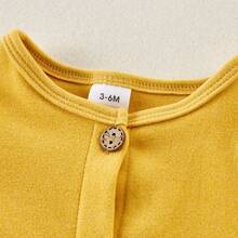 Conjunto de 2 Piezas para Recién Nacido Niño o Niña, Mameluco de Manga Larga de Color Sólido con Gorro para Bebé - Amarillo - Ver 4