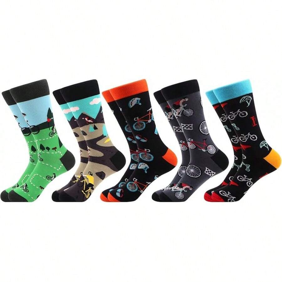 Men's Funny Novelty Crazy Pattern Dress Socks For Gifts - Black/Green/Blue/Multicolor Bicycles-5m - View 1