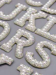 26pcs A-Z Letters Patches Set, 3D Pearl & Rhinestone Embellished Letter Stickers, DIY Alphabet Patch Accessories For Clothes, Bags, Backpacks, Fabrics, Personalized Gifts, Bridal Party Gifts, Bachelorette Party Decorations - Fancy Diamonds On White - View 19