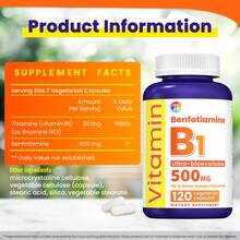 Benfotiamine With Thiamine, 500 Mg - Fat & Water Soluble Vitamin B1 - Gluten-Free,120 Vegetarian Capsules - không có hương vị - Xem 2
