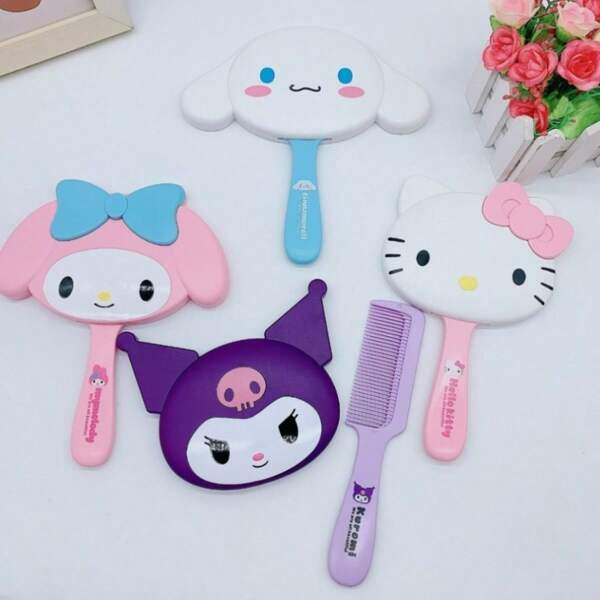 Sanrio Sanrio [Cute Sanrio Hair Comb Set] Sanrio Hello Kitty & My Melody Kuromi Travel Hair Comb Set With Makeup Mirror | Cute, Compact For Home Daily Styling & Outdoor Travel Use, Ideal For Girls' Gifts, Valentine's Day, Gift For Mom And Girlfriend, Daily Use, Surprise Box Easter Gifts