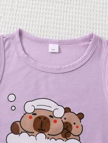 4pcs/Set Kids Capybara Print Round Neck Tank Top, Casual, Sporty, Outdoor Wear For 3-7 Years Old