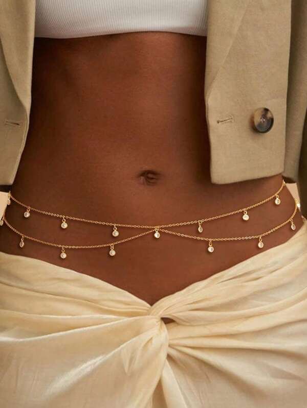 1 pièce Chaîne de taille multi-couches et sexy, chaîne de ventre réglable avec cristaux, ceinture de bikini sertie de pierres, accessoire d'été pour la plage et les fêtes pour femmes et filles