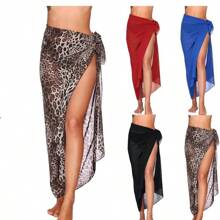 1pc Chiffon Long Sarong Robe, Beach Wrap Shawl, Bikini Cover Up, Casual Solid Color Beach Scarf