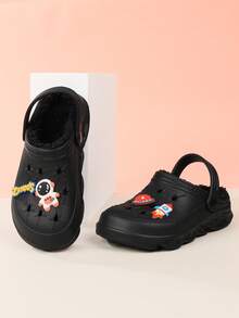 儿童洞洞鞋秋冬保暖男童女童洞洞鞋 - 黑色 - 查看 8