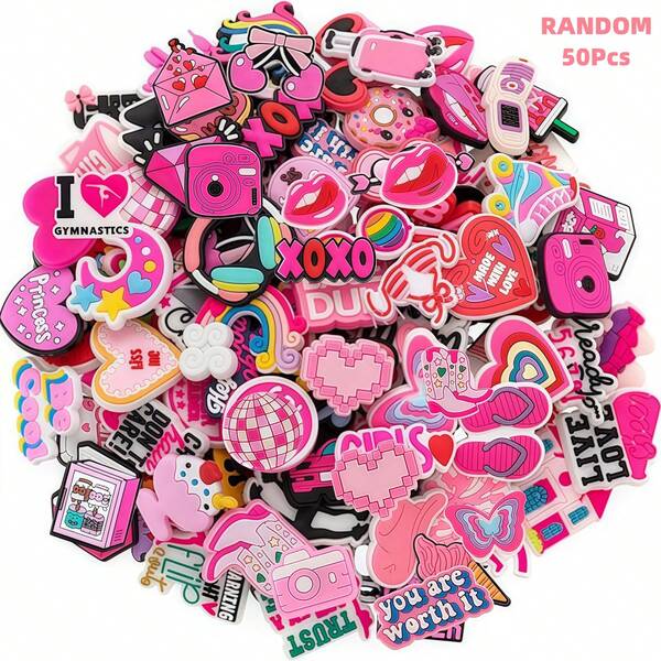 10,20,30,40,50,80,100,200,400 piezas Charms aleatorios de color rosa para zapatos, accesorios kawaii para zapatos de niñas, decoración adorable para chanclas, regalo encantador, charms para pulseras, regalos para fiestas